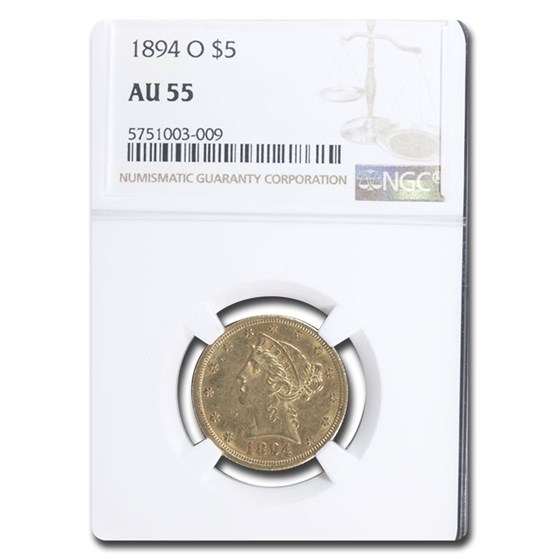 1894-O $5 Liberty Gold Half Eagle AU-55 NGC 1894-O $5 Liberty Gold Half Eagle AU-55 NGC